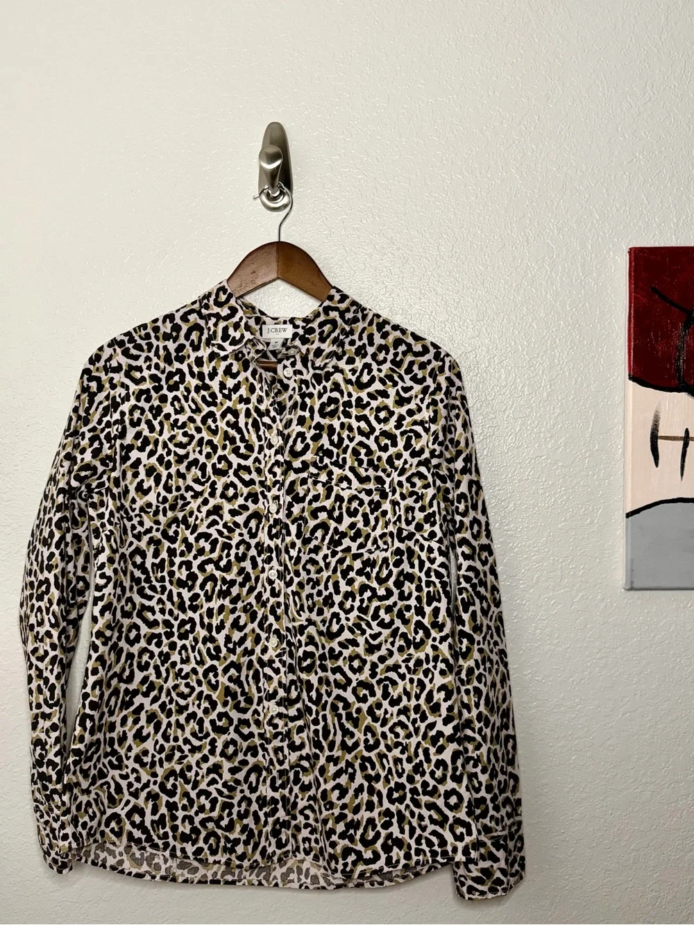 J.Crew Leopard Print Long Sleeve Dress Shirt Rose/Black Medium